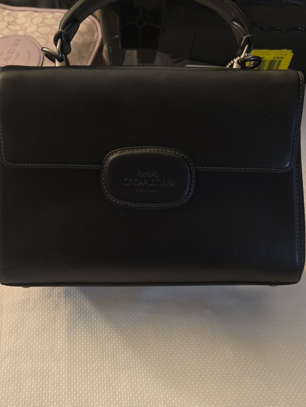 Coach Black Leather Structured Top-Handle Satchel